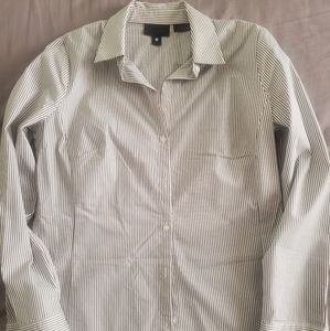 Worthington white and gray striped suit shirt, small petite